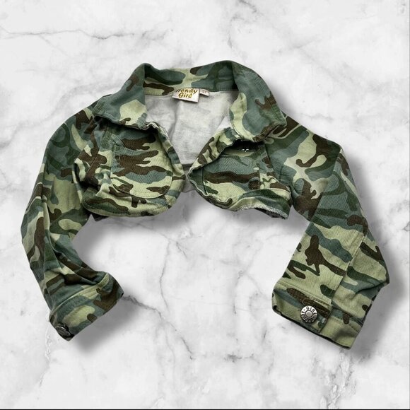 Trendy Girl  Camo Print Cropped Jacket For Girls Size 3T Long Sleeve With Button - Picture 1 of 12